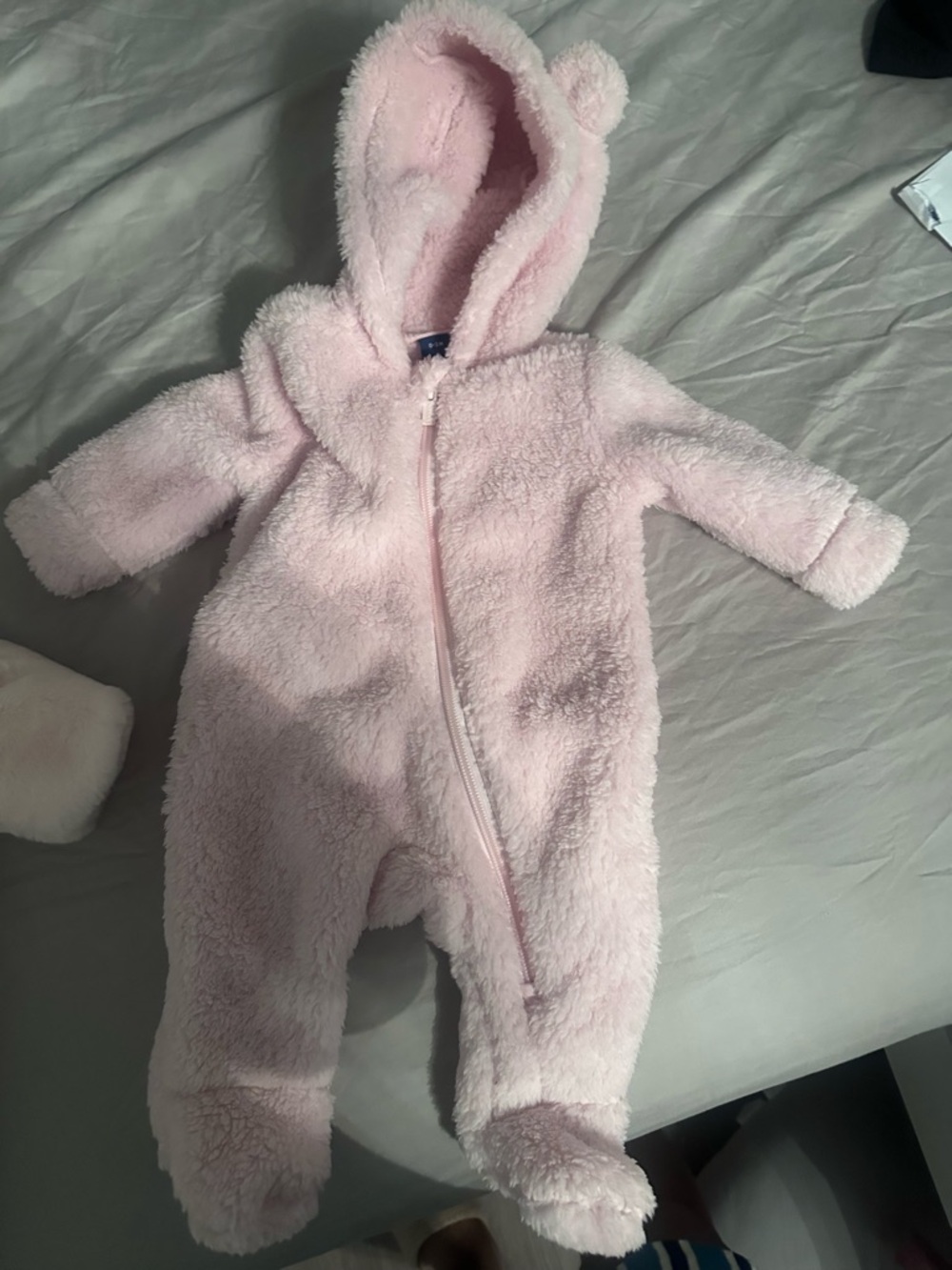 Old Navy Soft Light Pink Fuzzy Hooded Baby One-Piece